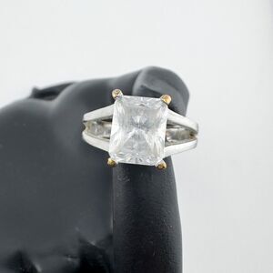 Vintage Radiant Cut Solitaire Ring Silver Tone Classic Engagement Bridal